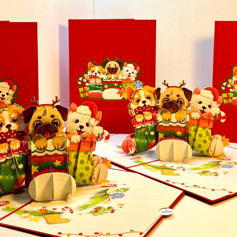 Christmas Dog Stockings 3D Origami Pop Cards 3D Pop Up Greeting Card Merry Christmas Thank You Handmade Best Wishes Blank Card Gift Happy Holidays Celebrate the Special Day with Belove Family