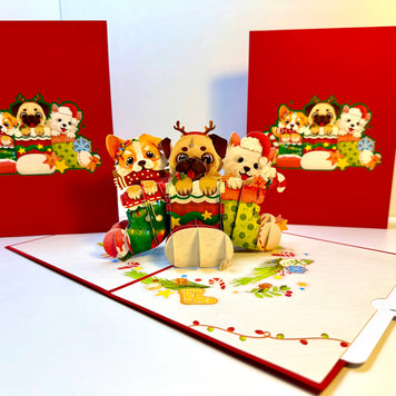 Christmas Dog Stockings 3D Origami Pop Cards 3D Pop Up Greeting Card Merry Christmas Thank You Handmade Best Wishes Blank Card Gift Happy Holidays Celebrate the Special Day with Belove Family