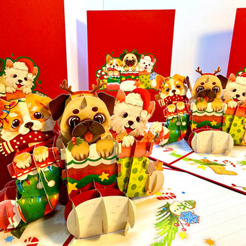 Christmas Dog Stockings 3D Origami Pop Cards 3D Pop Up Greeting Card Merry Christmas Thank You Handmade Best Wishes Blank Card Gift Happy Holidays Celebrate the Special Day with Belove Family