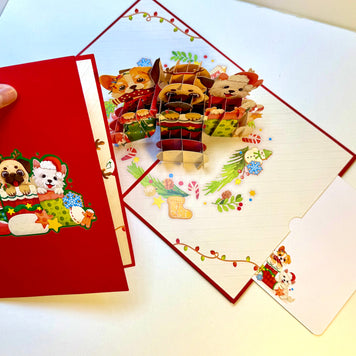 Christmas Dog Stockings 3D Origami Pop Cards 3D Pop Up Greeting Card Merry Christmas Thank You Handmade Best Wishes Blank Card Gift Happy Holidays Celebrate the Special Day with Belove Family