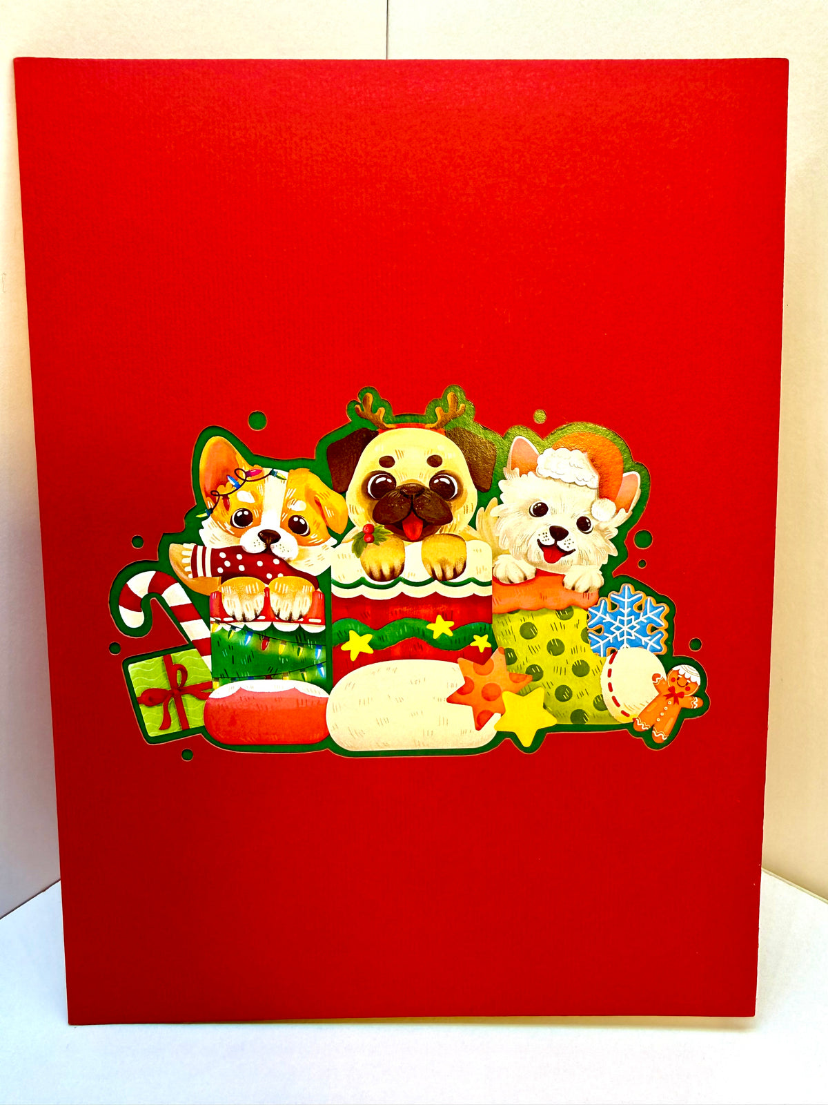Christmas Dog Stockings 3D Origami Pop Cards 3D Pop Up Greeting Card Merry Christmas Thank You Handmade Best Wishes Blank Card Gift Happy Holidays Celebrate the Special Day with Belove Family