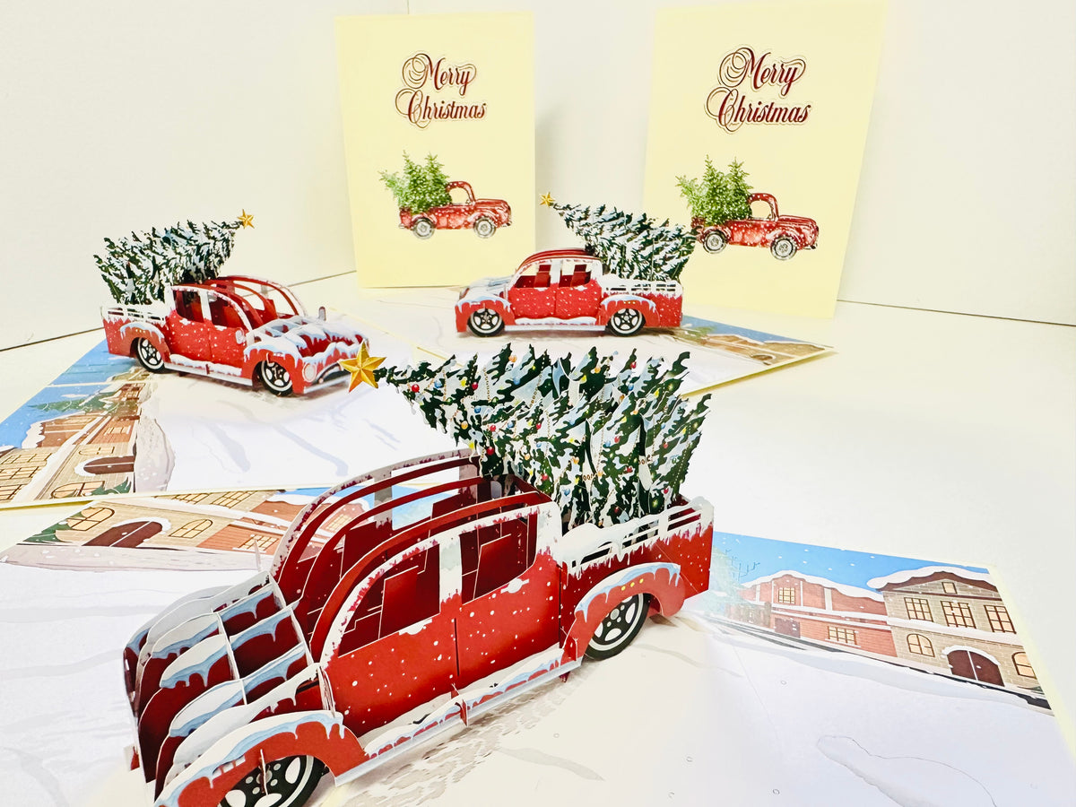 Christmas Holiday Truck Origami Pop Cards 3D Pop Up Greeting Card Merry Christmas Thank You Handmade Best Wishes Blank Card Gift Happy Holidays Celebrate the Special Day Moment with Family and Friends