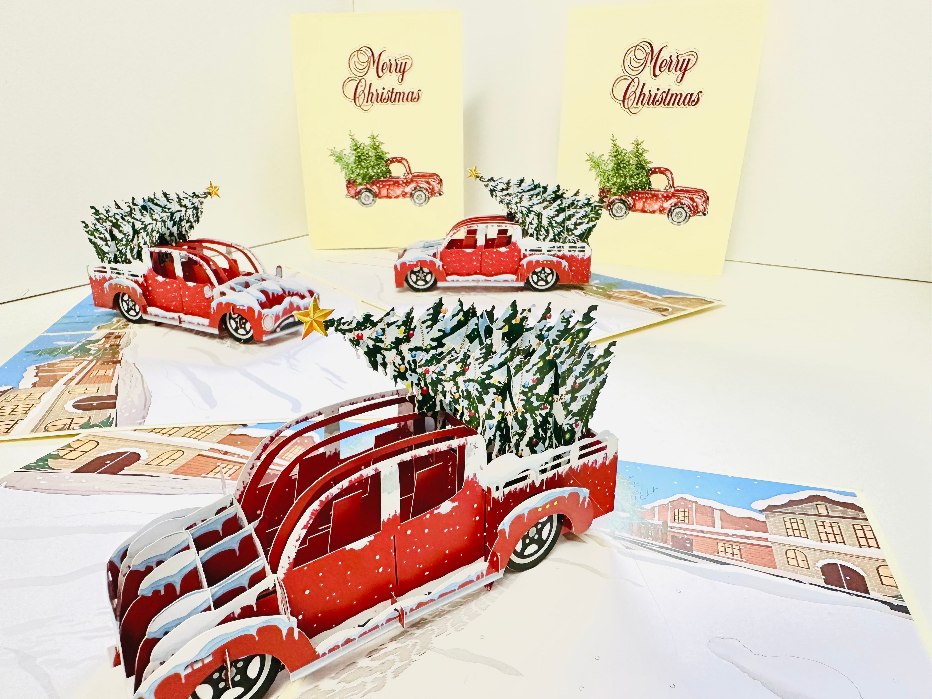 Christmas Holiday Truck Origami Pop Cards 3D Pop Up Greeting Card Merry Christmas Thank You Handmade Best Wishes Blank Card Gift Happy Holidays Celebrate the Special Day Moment with Family and Friends