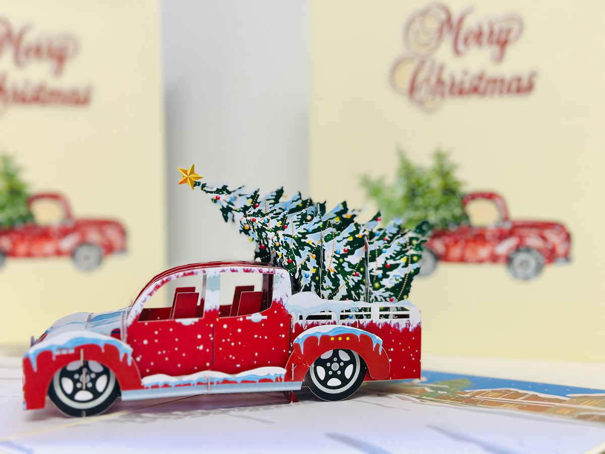 Christmas Holiday Truck Origami Pop Cards 3D Pop Up Greeting Card Merry Christmas Thank You Handmade Best Wishes Blank Card Gift Happy Holidays Celebrate the Special Day Moment with Family and Friends
