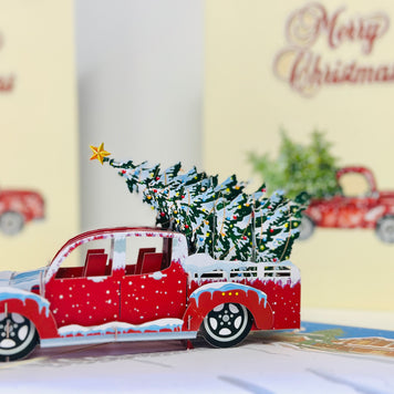 Christmas Holiday Truck Origami Pop Cards 3D Pop Up Greeting Card Merry Christmas Thank You Handmade Best Wishes Blank Card Gift Happy Holidays Celebrate the Special Day Moment with Family and Friends