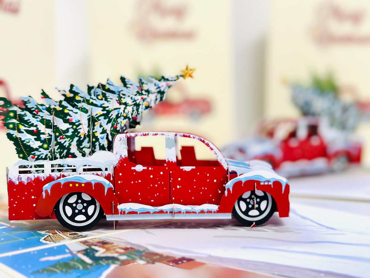 Christmas Holiday Truck Origami Pop Cards 3D Pop Up Greeting Card Merry Christmas Thank You Handmade Best Wishes Blank Card Gift Happy Holidays Celebrate the Special Day Moment with Family and Friends