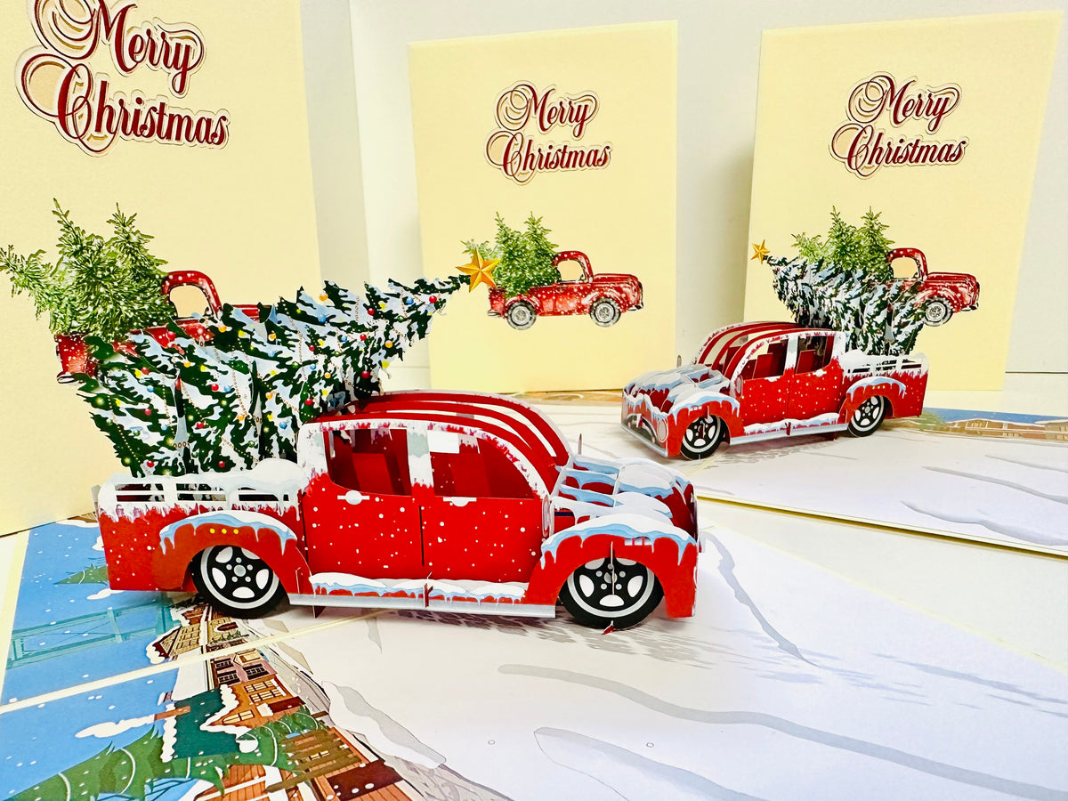 Christmas Holiday Truck Origami Pop Cards 3D Pop Up Greeting Card Merry Christmas Thank You Handmade Best Wishes Blank Card Gift Happy Holidays Celebrate the Special Day Moment with Family and Friends