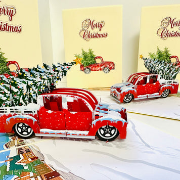 Christmas Holiday Truck Origami Pop Cards 3D Pop Up Greeting Card Merry Christmas Thank You Handmade Best Wishes Blank Card Gift Happy Holidays Celebrate the Special Day Moment with Family and Friends