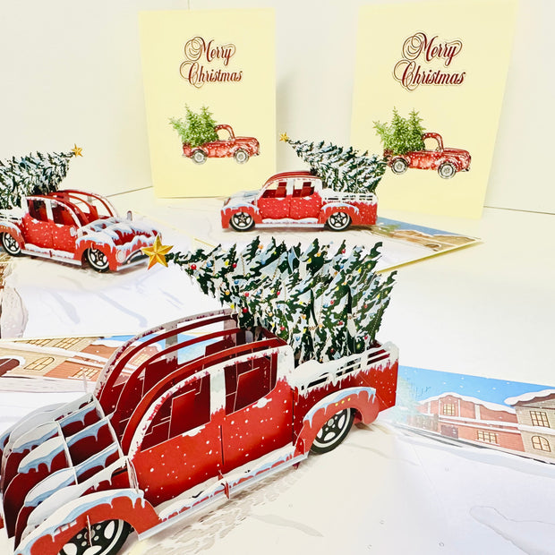 Christmas Holiday Truck Origami Pop Cards 3D Pop Up Greeting Card Merry Christmas Thank You Handmade Best Wishes Blank Card Gift Happy Holidays Celebrate the Special Day Moment with Family and Friends