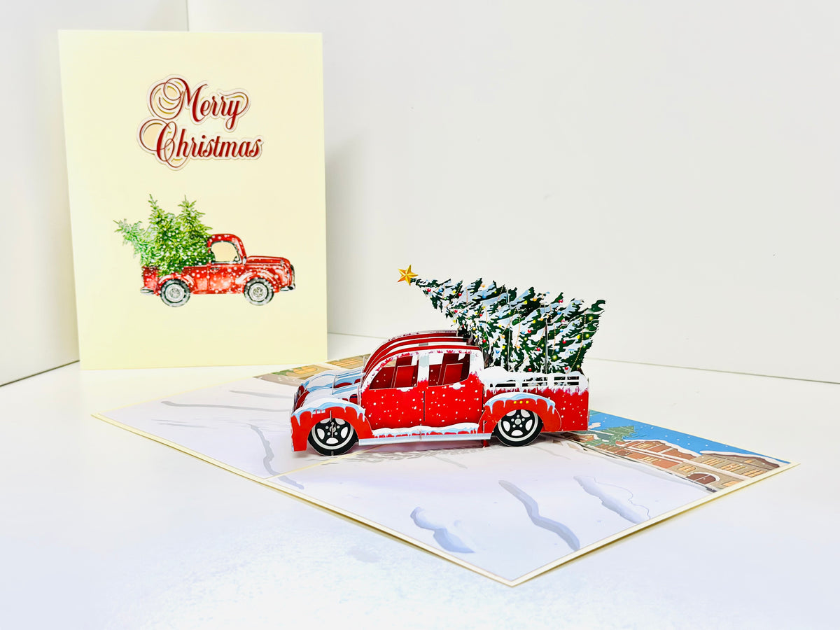 Christmas Holiday Truck Origami Pop Cards 3D Pop Up Greeting Card Merry Christmas Thank You Handmade Best Wishes Blank Card Gift Happy Holidays Celebrate the Special Day Moment with Family and Friends