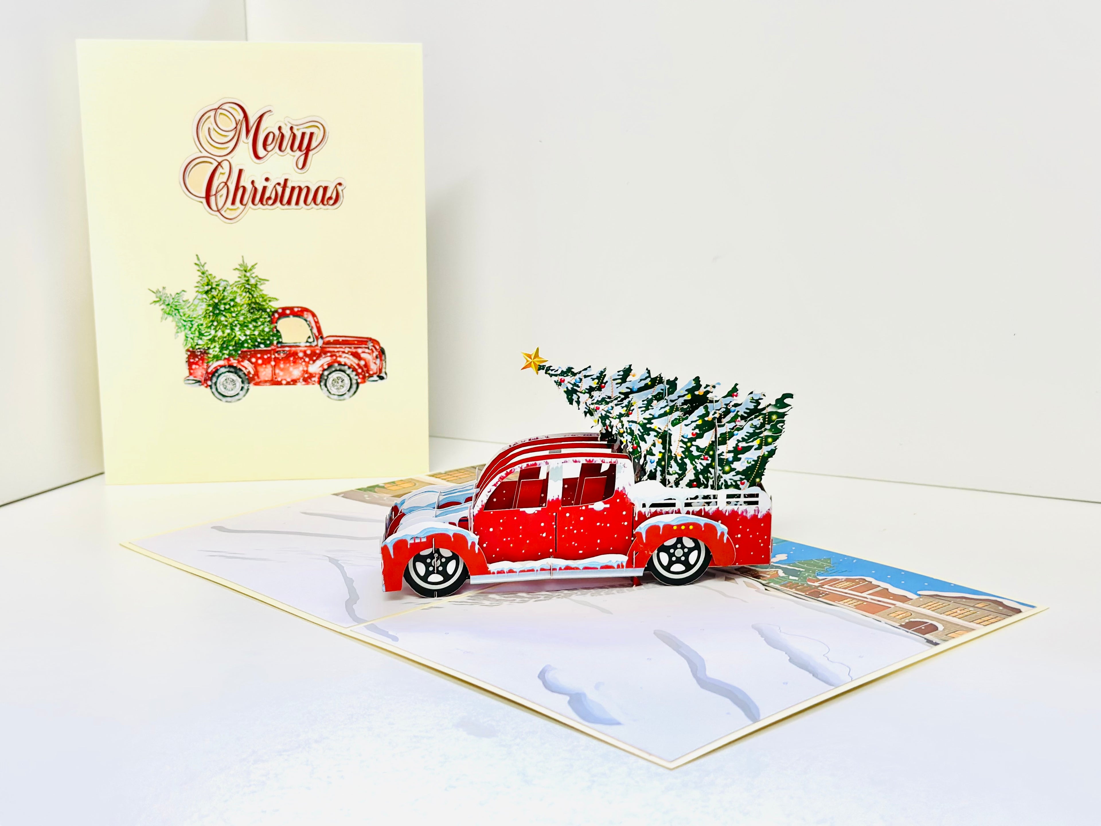 Christmas Holiday Truck Origami Pop Cards 3D Pop Up Greeting Card Merry Christmas Thank You Handmade Best Wishes Blank Card Gift Happy Holidays Celebrate the Special Day Moment with Family and Friends