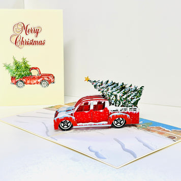 Christmas Holiday Truck Origami Pop Cards 3D Pop Up Greeting Card Merry Christmas Thank You Handmade Best Wishes Blank Card Gift Happy Holidays Celebrate the Special Day Moment with Family and Friends