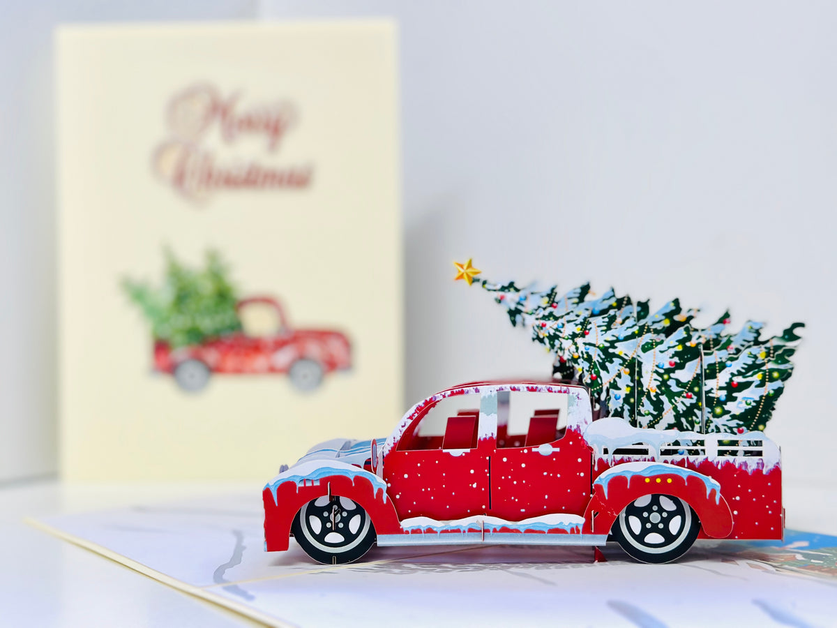 Christmas Holiday Truck Origami Pop Cards 3D Pop Up Greeting Card Merry Christmas Thank You Handmade Best Wishes Blank Card Gift Happy Holidays Celebrate the Special Day Moment with Family and Friends