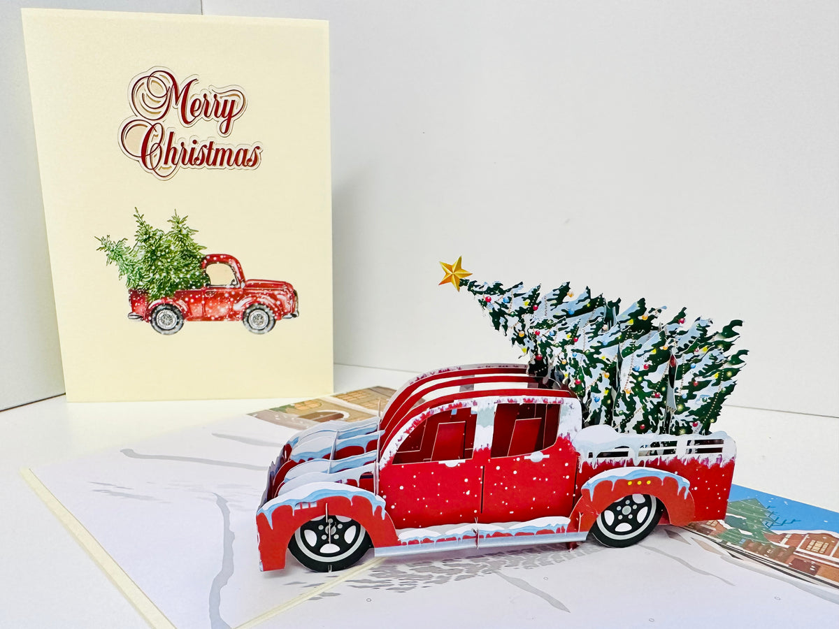 Christmas Holiday Truck Origami Pop Cards 3D Pop Up Greeting Card Merry Christmas Thank You Handmade Best Wishes Blank Card Gift Happy Holidays Celebrate the Special Day Moment with Family and Friends