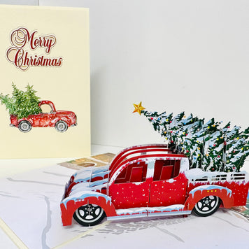 Christmas Holiday Truck Origami Pop Cards 3D Pop Up Greeting Card Merry Christmas Thank You Handmade Best Wishes Blank Card Gift Happy Holidays Celebrate the Special Day Moment with Family and Friends