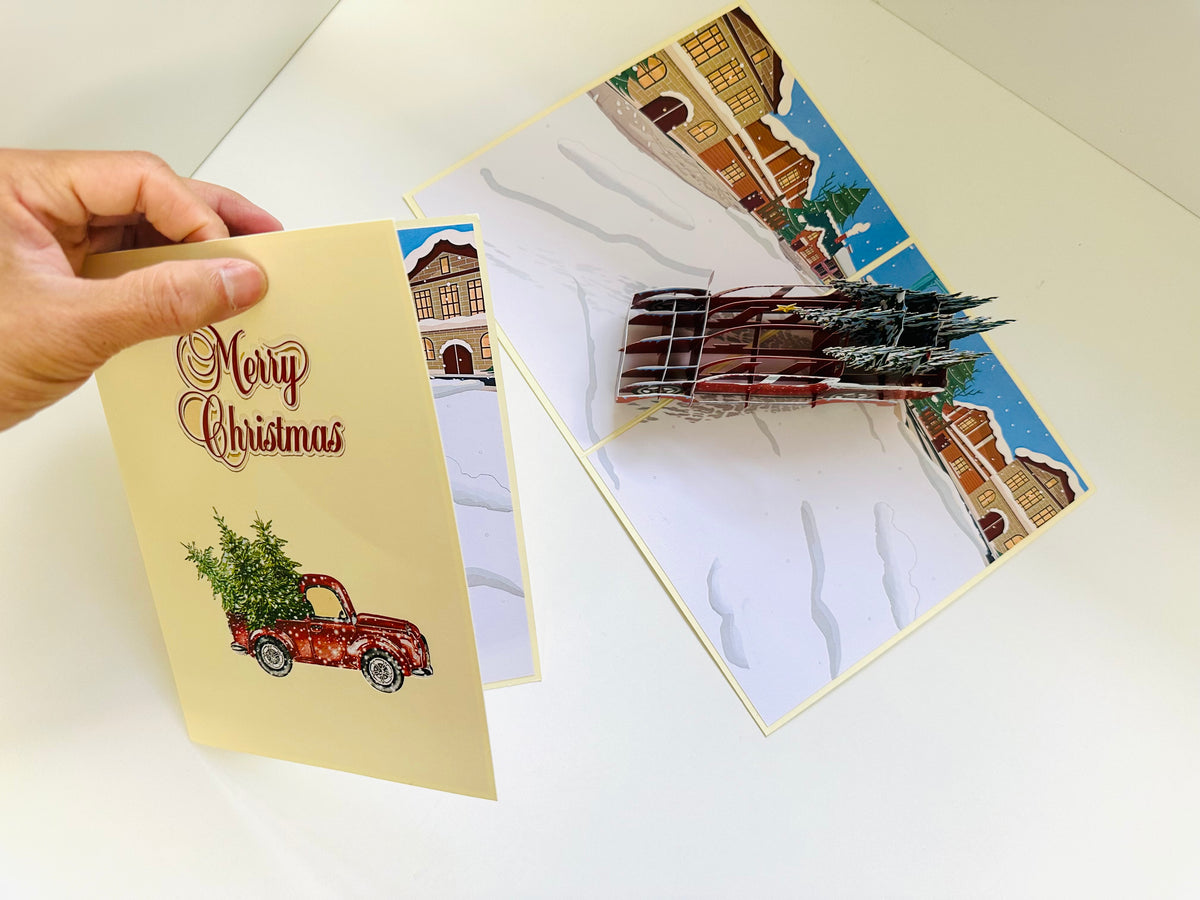 Christmas Holiday Truck Origami Pop Cards 3D Pop Up Greeting Card Merry Christmas Thank You Handmade Best Wishes Blank Card Gift Happy Holidays Celebrate the Special Day Moment with Family and Friends