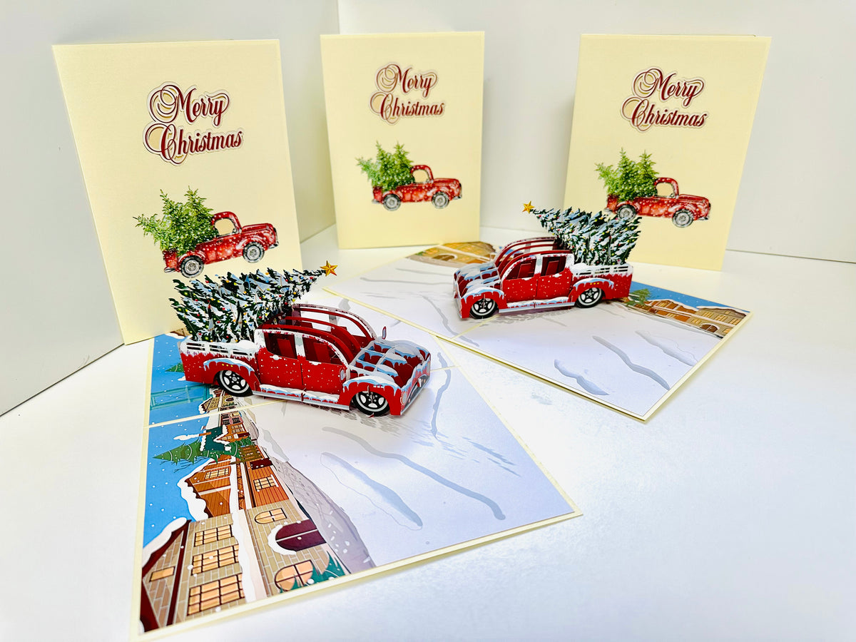 Christmas Holiday Truck Origami Pop Cards 3D Pop Up Greeting Card Merry Christmas Thank You Handmade Best Wishes Blank Card Gift Happy Holidays Celebrate the Special Day Moment with Family and Friends