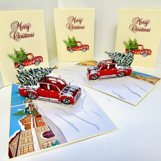 Christmas Holiday Truck Origami Pop Cards 3D Pop Up Greeting Card Merry Christmas Thank You Handmade Best Wishes Blank Card Gift Happy Holidays Celebrate the Special Day Moment with Family and Friends
