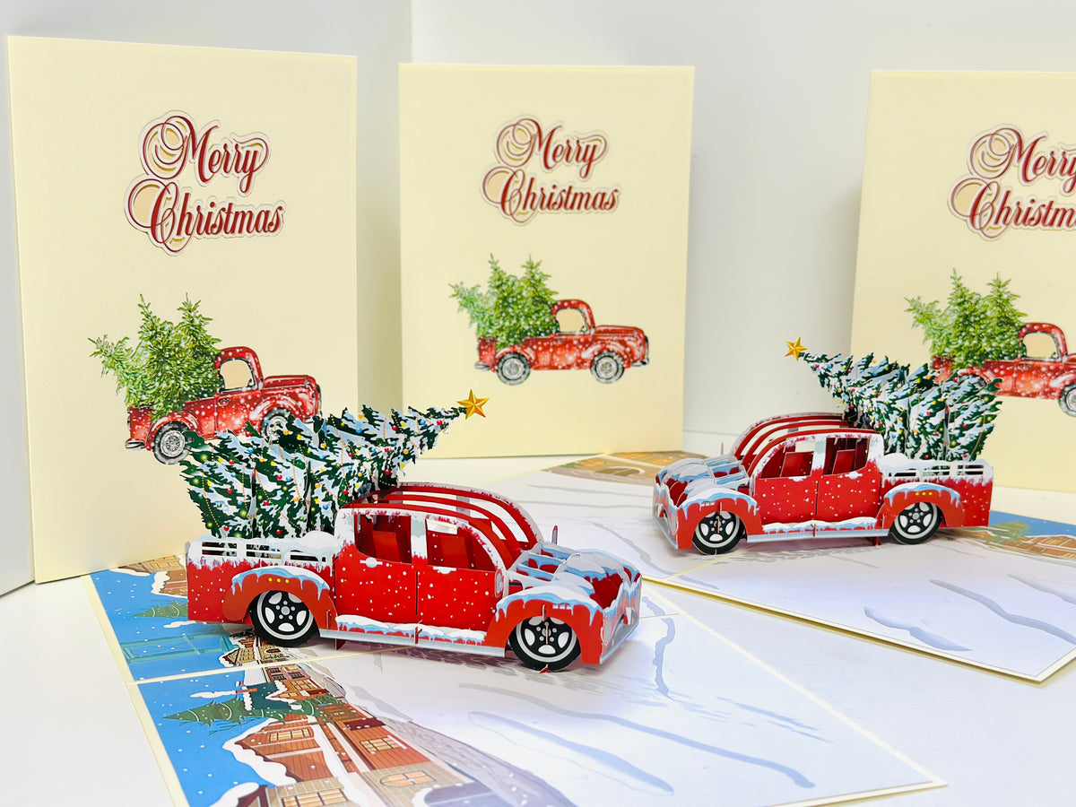 Christmas Holiday Truck Origami Pop Cards 3D Pop Up Greeting Card Merry Christmas Thank You Handmade Best Wishes Blank Card Gift Happy Holidays Celebrate the Special Day Moment with Family and Friends