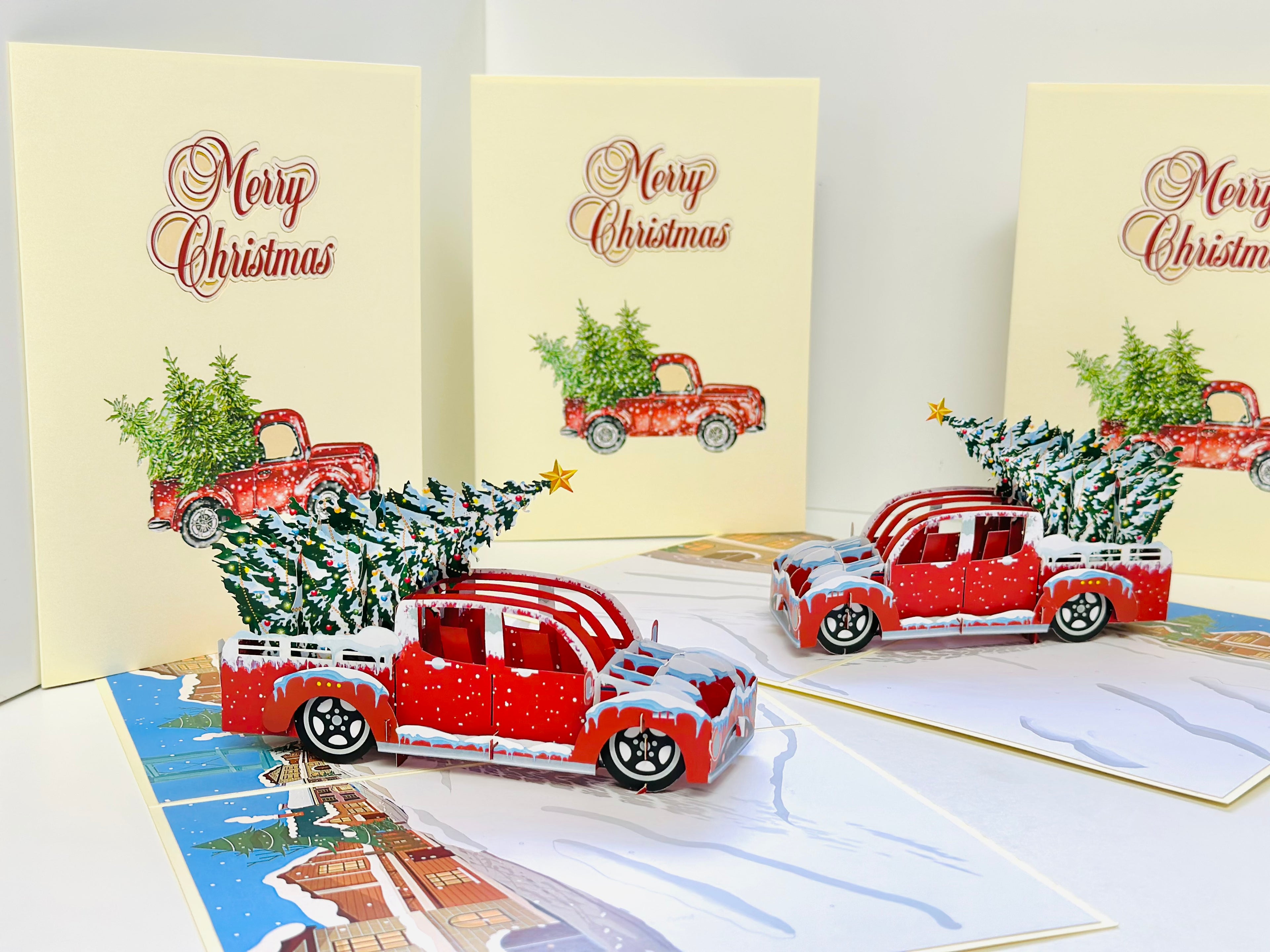 Christmas Holiday Truck Origami Pop Cards 3D Pop Up Greeting Card Merry Christmas Thank You Handmade Best Wishes Blank Card Gift Happy Holidays Celebrate the Special Day Moment with Family and Friends