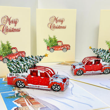 Christmas Holiday Truck Origami Pop Cards 3D Pop Up Greeting Card Merry Christmas Thank You Handmade Best Wishes Blank Card Gift Happy Holidays Celebrate the Special Day Moment with Family and Friends