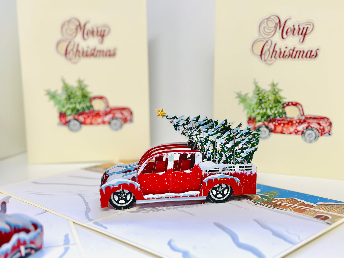 Christmas Holiday Truck Origami Pop Cards 3D Pop Up Greeting Card Merry Christmas Thank You Handmade Best Wishes Blank Card Gift Happy Holidays Celebrate the Special Day Moment with Family and Friends