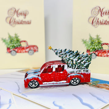 Christmas Holiday Truck Origami Pop Cards 3D Pop Up Greeting Card Merry Christmas Thank You Handmade Best Wishes Blank Card Gift Happy Holidays Celebrate the Special Day Moment with Family and Friends