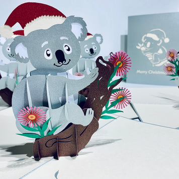 Aussie Christmas Santa Koala Christmas Unique Wild Animals of Australia Origami Pop Cards 3D Pop Up Greeting Card Christmas Thank You Handmade Best Wishes Happy Holidays Celebrate the Special Day Moment with Family and Friends
