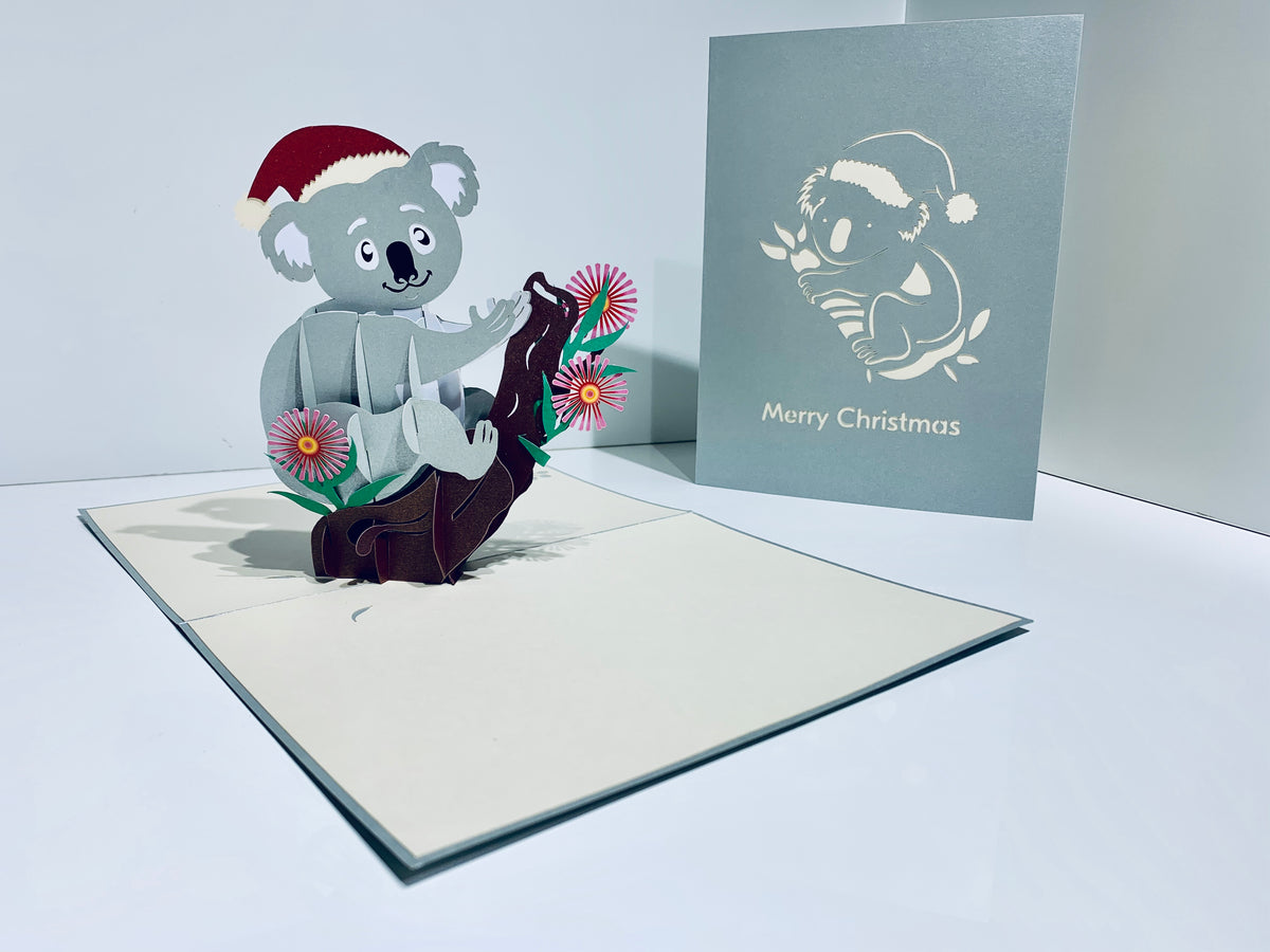 Aussie Christmas Santa Koala Christmas Unique Wild Animals of Australia Origami Pop Cards 3D Pop Up Greeting Card Christmas Thank You Handmade Best Wishes Happy Holidays Celebrate the Special Day Moment with Family and Friends