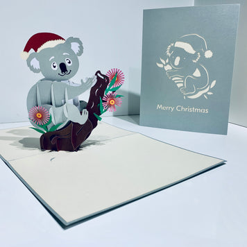 Aussie Christmas Santa Koala Christmas Unique Wild Animals of Australia Origami Pop Cards 3D Pop Up Greeting Card Christmas Thank You Handmade Best Wishes Happy Holidays Celebrate the Special Day Moment with Family and Friends