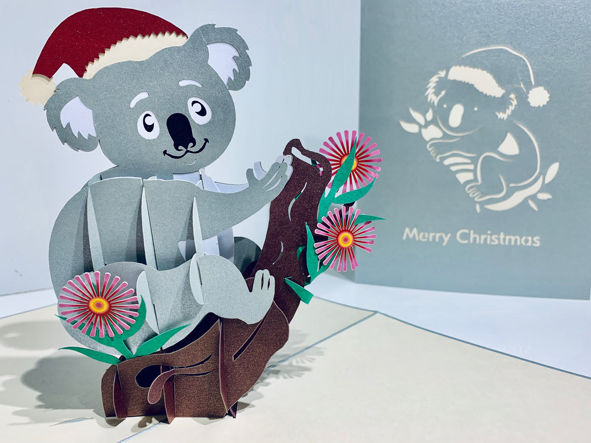 Aussie Christmas Santa Koala Christmas Unique Wild Animals of Australia Origami Pop Cards 3D Pop Up Greeting Card Christmas Thank You Handmade Best Wishes Happy Holidays Celebrate the Special Day Moment with Family and Friends
