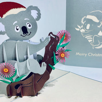 Aussie Christmas Santa Koala Christmas Unique Wild Animals of Australia Origami Pop Cards 3D Pop Up Greeting Card Christmas Thank You Handmade Best Wishes Happy Holidays Celebrate the Special Day Moment with Family and Friends