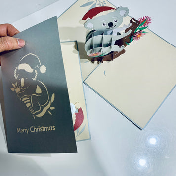 Aussie Christmas Santa Koala Christmas Unique Wild Animals of Australia Origami Pop Cards 3D Pop Up Greeting Card Christmas Thank You Handmade Best Wishes Happy Holidays Celebrate the Special Day Moment with Family and Friends