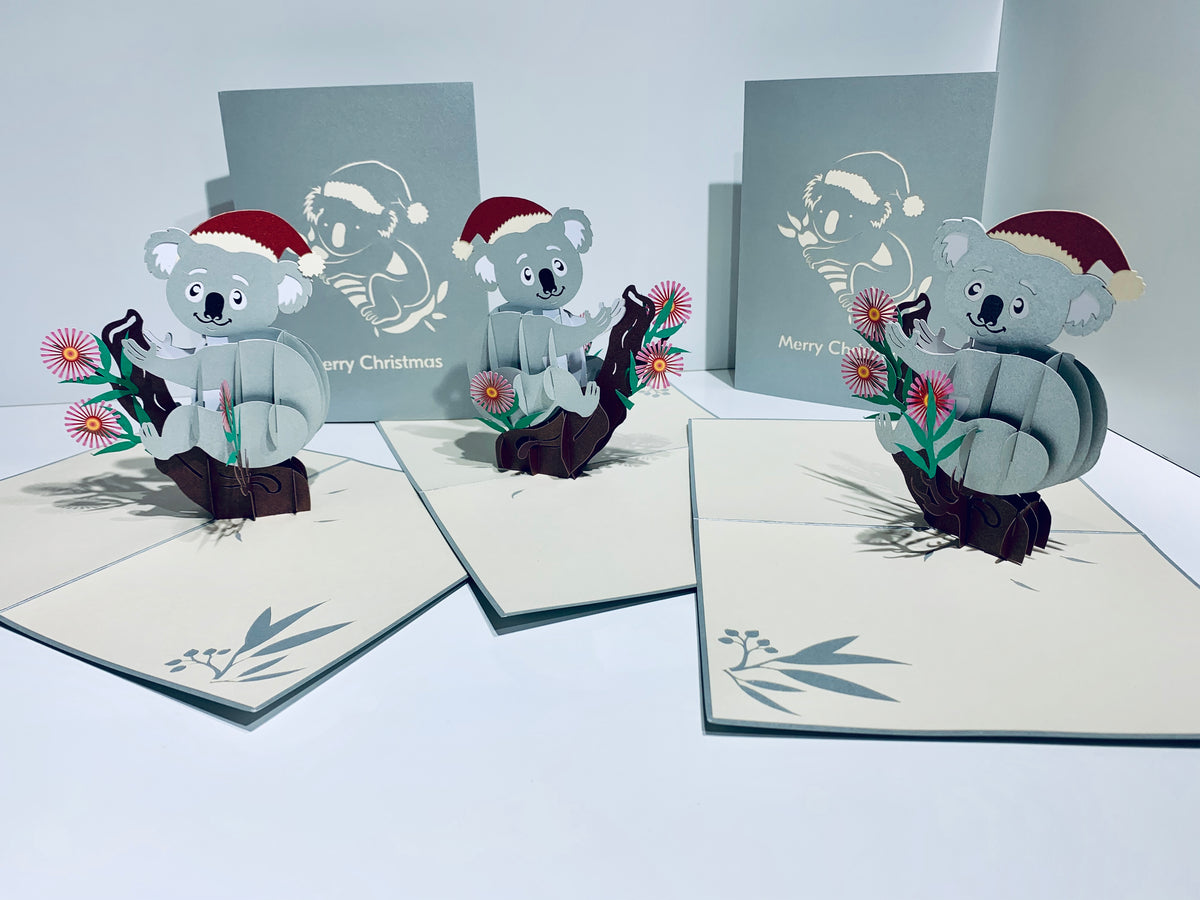 Aussie Christmas Santa Koala Christmas Unique Wild Animals of Australia Origami Pop Cards 3D Pop Up Greeting Card Christmas Thank You Handmade Best Wishes Happy Holidays Celebrate the Special Day Moment with Family and Friends