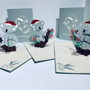 Aussie Christmas Santa Koala Christmas Unique Wild Animals of Australia Origami Pop Cards 3D Pop Up Greeting Card Christmas Thank You Handmade Best Wishes Happy Holidays Celebrate the Special Day Moment with Family and Friends