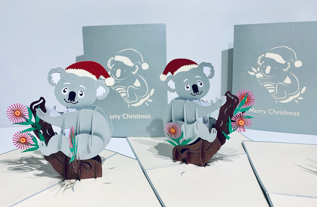Aussie Christmas Santa Koala Christmas Unique Wild Animals of Australia Origami Pop Cards 3D Pop Up Greeting Card Christmas Thank You Handmade Best Wishes Happy Holidays Celebrate the Special Day Moment with Family and Friends