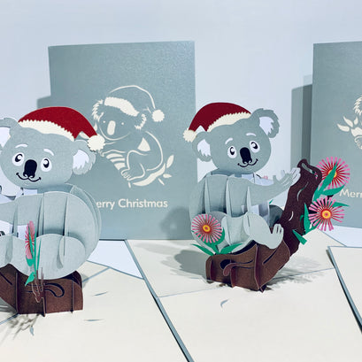Aussie Christmas Santa Koala Christmas Unique Wild Animals of Australia Origami Pop Cards 3D Pop Up Greeting Card Christmas Thank You Handmade Best Wishes Happy Holidays Celebrate the Special Day Moment with Family and Friends