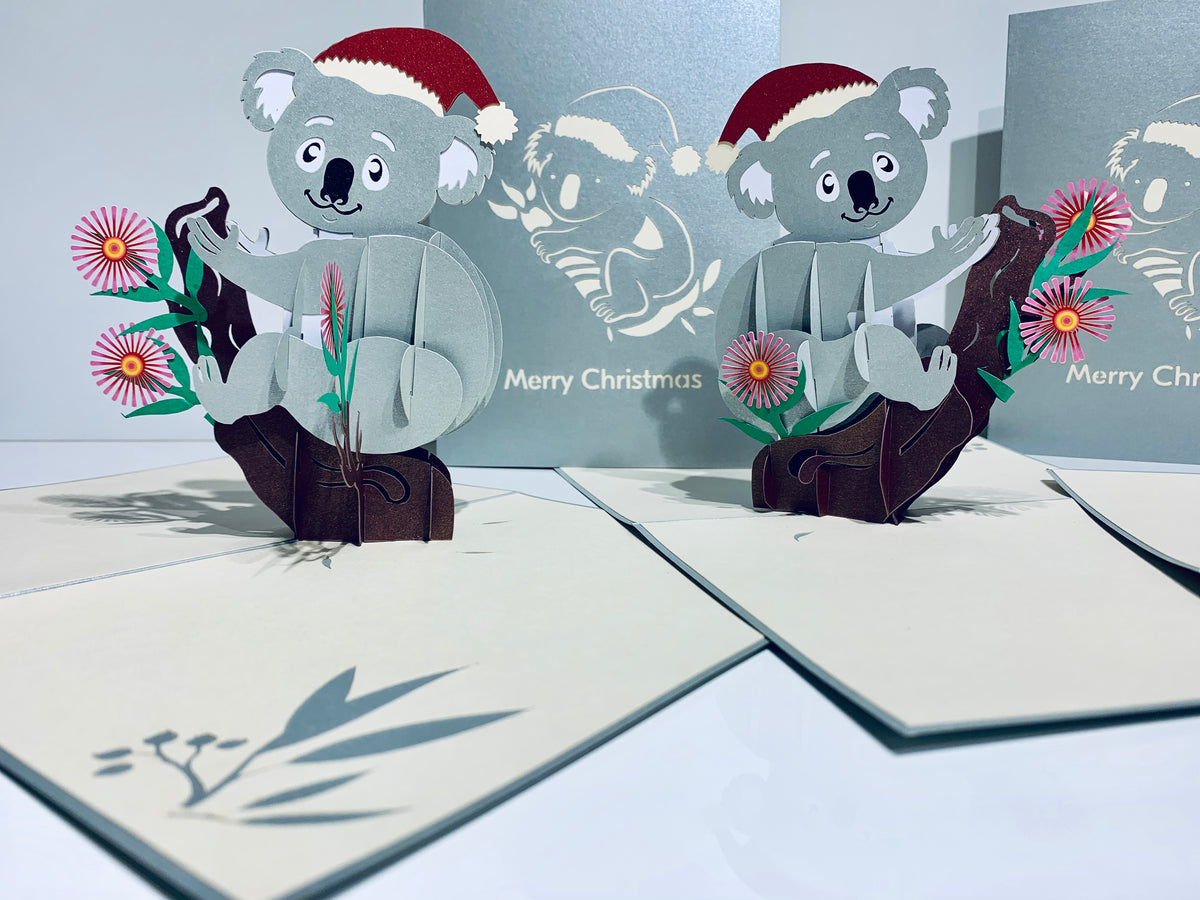 Aussie Christmas Santa Koala Christmas Unique Wild Animals of Australia Origami Pop Cards 3D Pop Up Greeting Card Christmas Thank You Handmade Best Wishes Happy Holidays Celebrate the Special Day Moment with Family and Friends