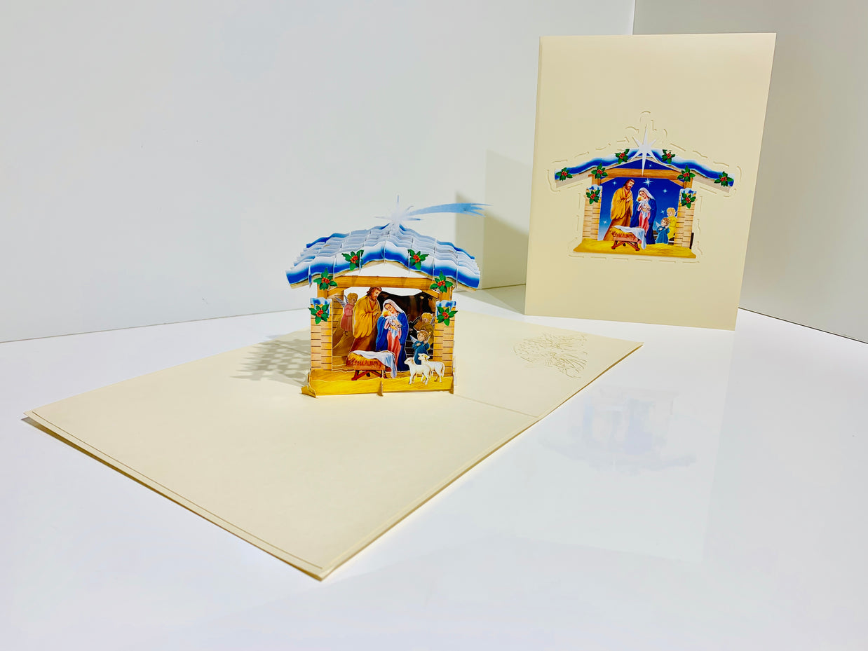 Christmas Nativity Scripture in Metallic Cream Origami Pop Cards 3D Pop Up Greeting Card Merry Christmas Thank You Handmade Best Wishes Blank Card Gift Happy Holidays Celebrate the Special Day Moment with Family and Friends Holy