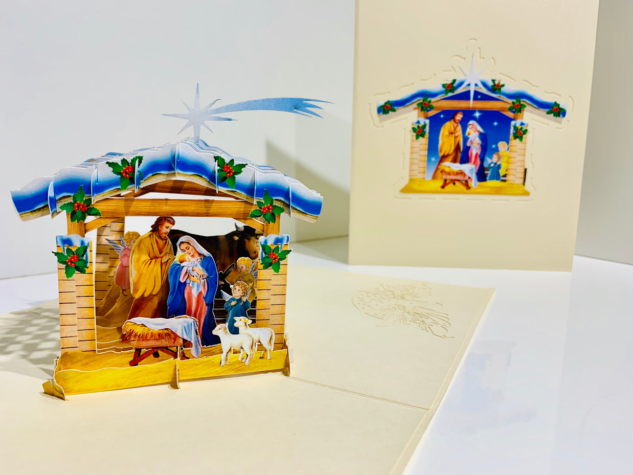 Christmas Nativity Scripture in Metallic Cream Origami Pop Cards 3D Pop Up Greeting Card Merry Christmas Thank You Handmade Best Wishes Blank Card Gift Happy Holidays Celebrate the Special Day Moment with Family and Friends Holy