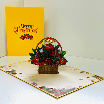Christmas Poinsettia Flower Basket Origami Pop Cards 3D Pop Up Greeting Card Merry Christmas Thank You Handmade Best Wishes Blank Card Gift Happy Holidays Celebrate the Special Day Moment with Family and Friends