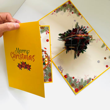 Christmas Poinsettia Flower Basket Origami Pop Cards 3D Pop Up Greeting Card Merry Christmas Thank You Handmade Best Wishes Blank Card Gift Happy Holidays Celebrate the Special Day Moment with Family and Friends