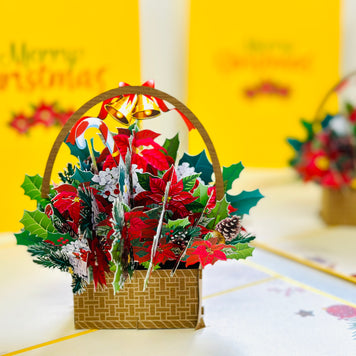 Christmas Poinsettia Flower Basket Origami Pop Cards 3D Pop Up Greeting Card Merry Christmas Thank You Handmade Best Wishes Blank Card Gift Happy Holidays Celebrate the Special Day Moment with Family and Friends