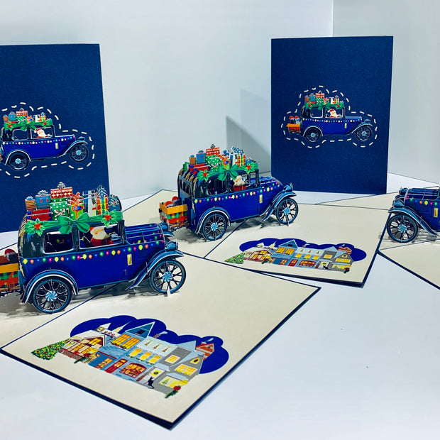 Christmas Santa Driving in His Vintage Blue Truck Pop Up Card Origami Pop Cards 3D Pop Up Greeting Card Merry Christmas Thank You Handmade Best Wishes Blank Card Gift Happy Holidays Celebrate the Special Day Moment with Family and Friends