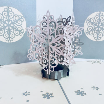 Christmas Snowflake in White & Silver Grey Origami Pop Cards 3D Pop Up Greeting Card Merry Christmas Thank You Handmade Best Wishes Blank Card Gift Happy Holidays Celebrate the Special Day