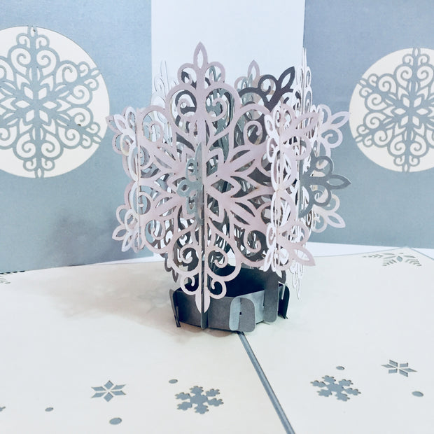 Christmas Snowflake in White & Silver Grey Origami Pop Cards 3D Pop Up Greeting Card Merry Christmas Thank You Handmade Best Wishes Blank Card Gift Happy Holidays Celebrate the Special Day