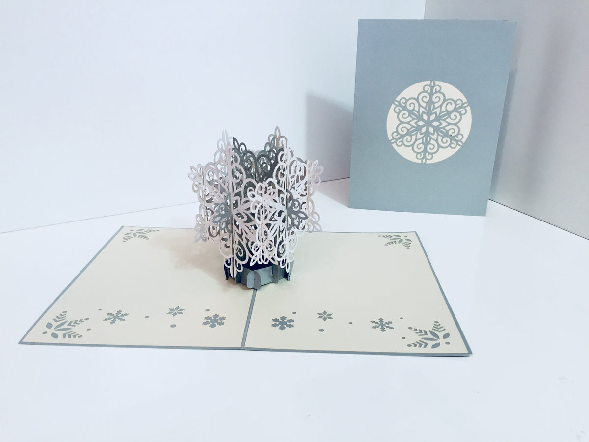 Christmas Snowflake in White & Silver Grey Origami Pop Cards 3D Pop Up Greeting Card Merry Christmas Thank You Handmade Best Wishes Blank Card Gift Happy Holidays Celebrate the Special Day