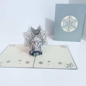 Christmas Snowflake in White & Silver Grey Origami Pop Cards 3D Pop Up Greeting Card Merry Christmas Thank You Handmade Best Wishes Blank Card Gift Happy Holidays Celebrate the Special Day