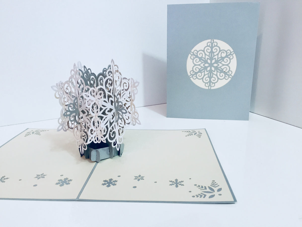 Christmas Snowflake in White & Silver Grey Origami Pop Cards 3D Pop Up Greeting Card Merry Christmas Thank You Handmade Best Wishes Blank Card Gift Happy Holidays Celebrate the Special Day