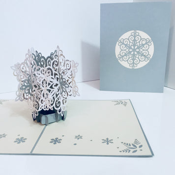 Christmas Snowflake in White & Silver Grey Origami Pop Cards 3D Pop Up Greeting Card Merry Christmas Thank You Handmade Best Wishes Blank Card Gift Happy Holidays Celebrate the Special Day